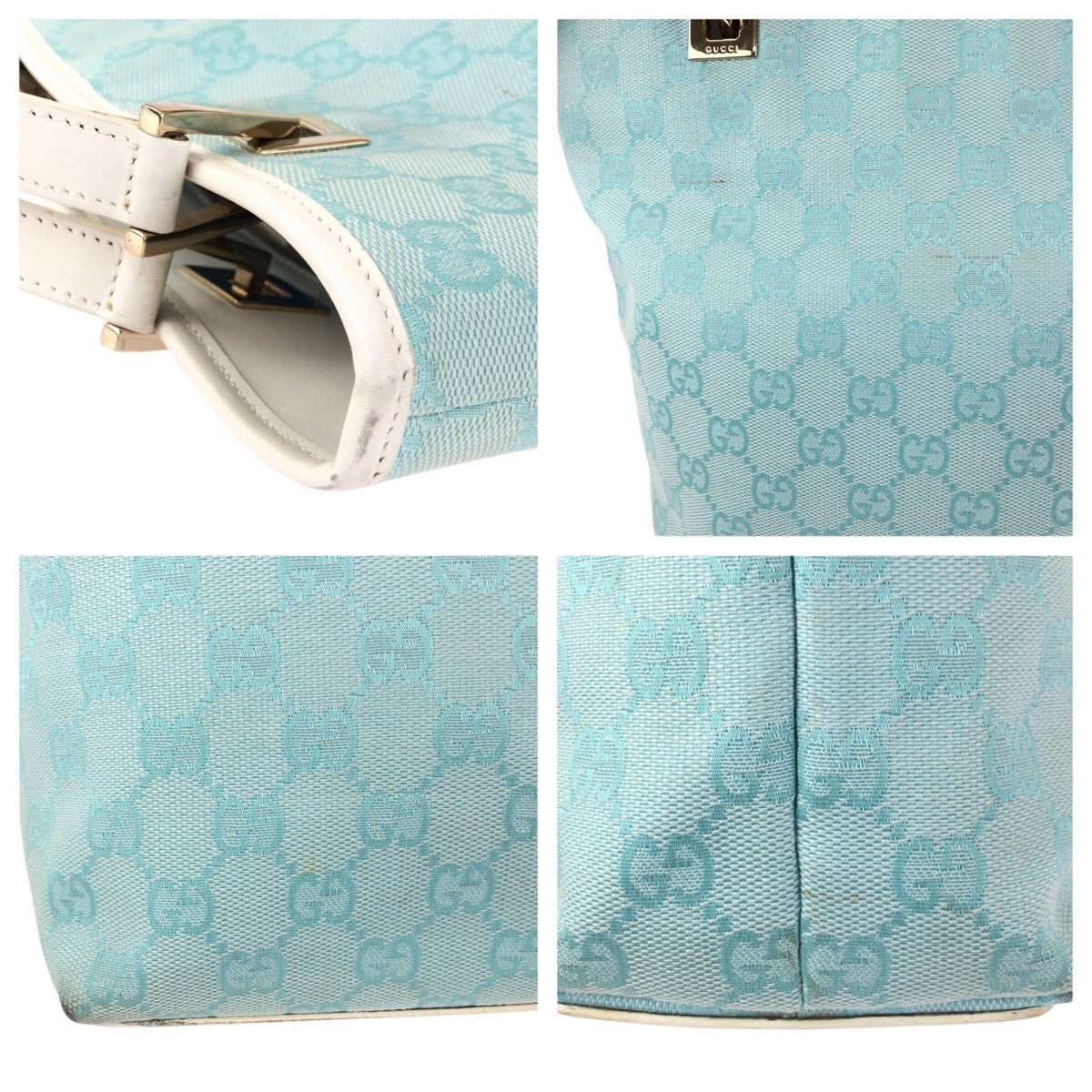 25189
GUCCI グッチ ライトブルー ホワイト ゴールド金具 GGキャンバス / レザー 002 1099 トートバッグ ショルダーバッグ レディース ABP35