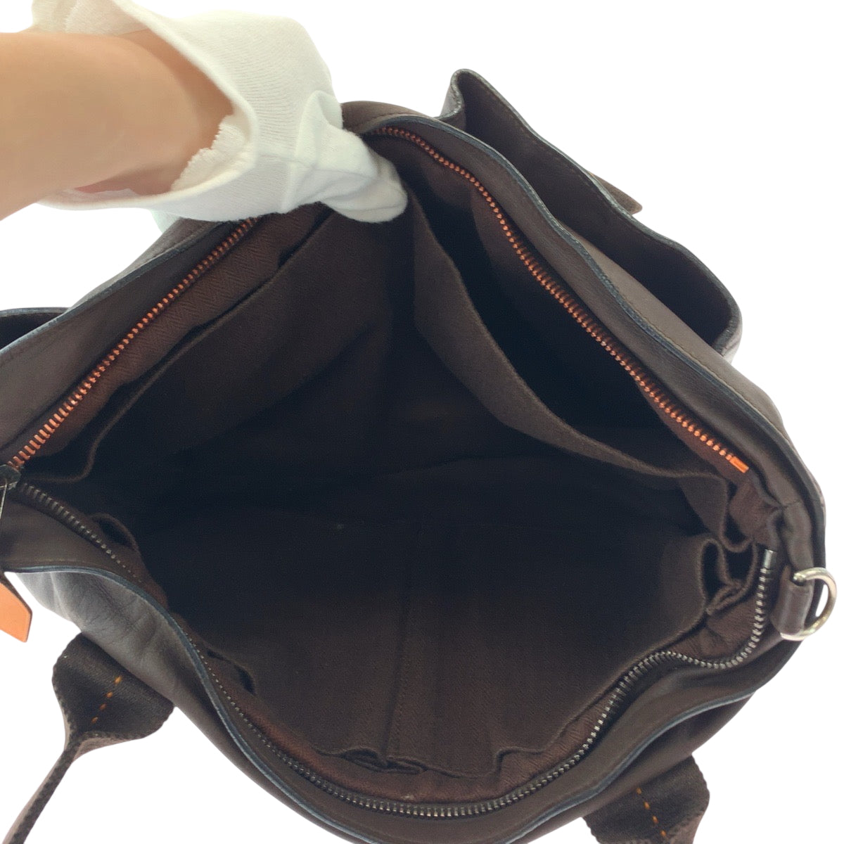 HERMES エルメス ホリゾンタルMM キャラバン ダークブラウン オレンジ シルバー金具 ヴォーデルマ ショルダーバッグ ハンドバッグ ビジネスバッグ ▫︎J刻印  レディース AB77