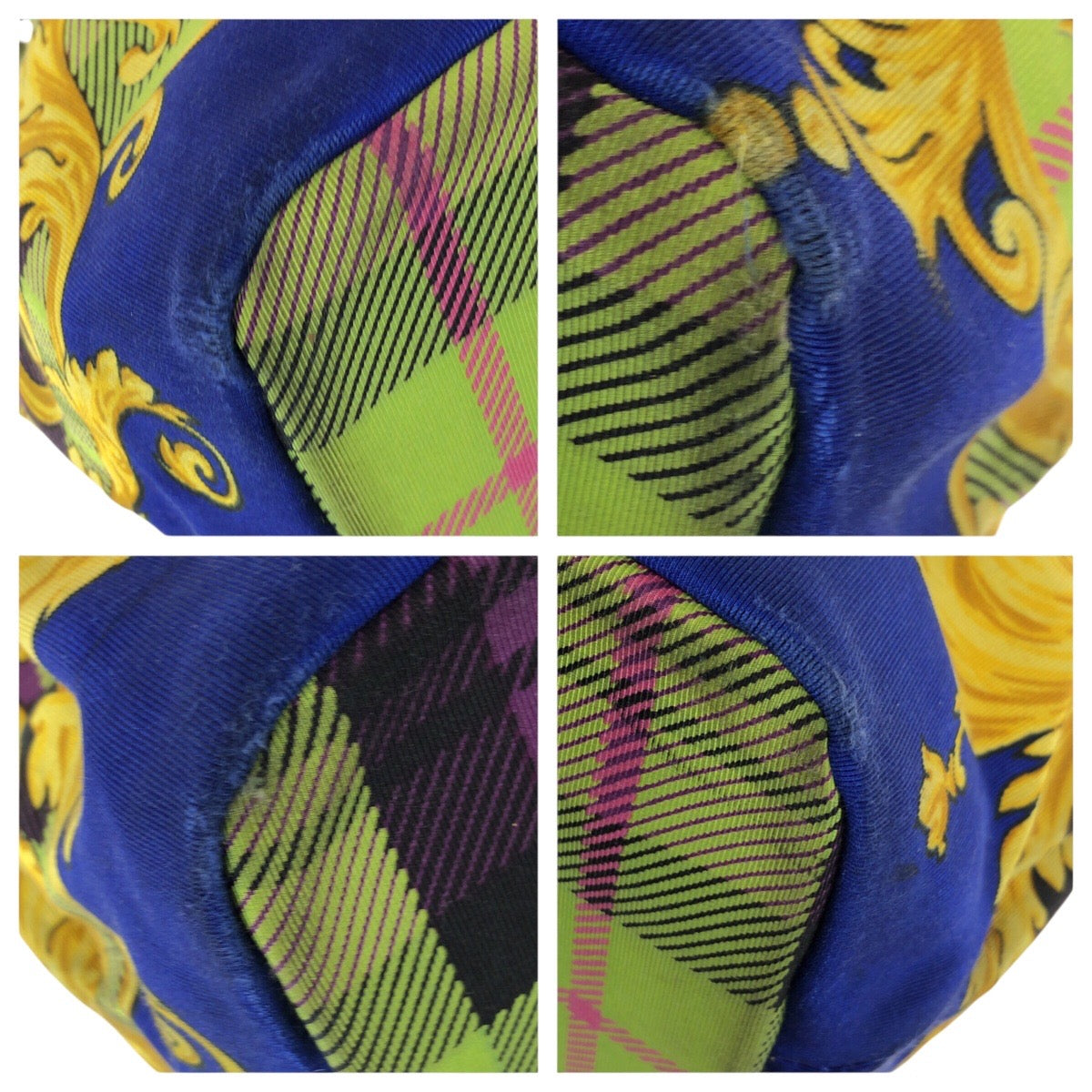 25191
VERSACE ヴェルサーチ ヴィンテージ タータンバロック ブルー グリーン イエロー キャンバス ショルダーバッグ トートバッグ レディース AB35