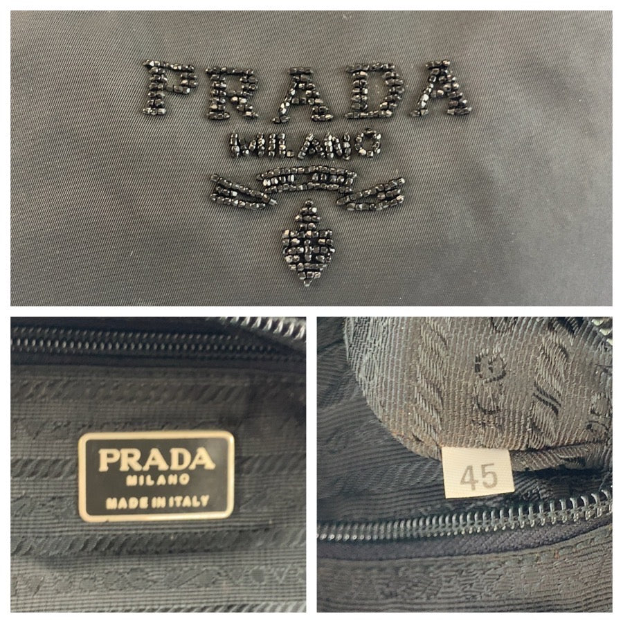 25194
PRADA プラダ テスート ビーズロゴ ブラック 黒 ナイロン ハンドバッグ ハンドバッグ レディース ABP36
