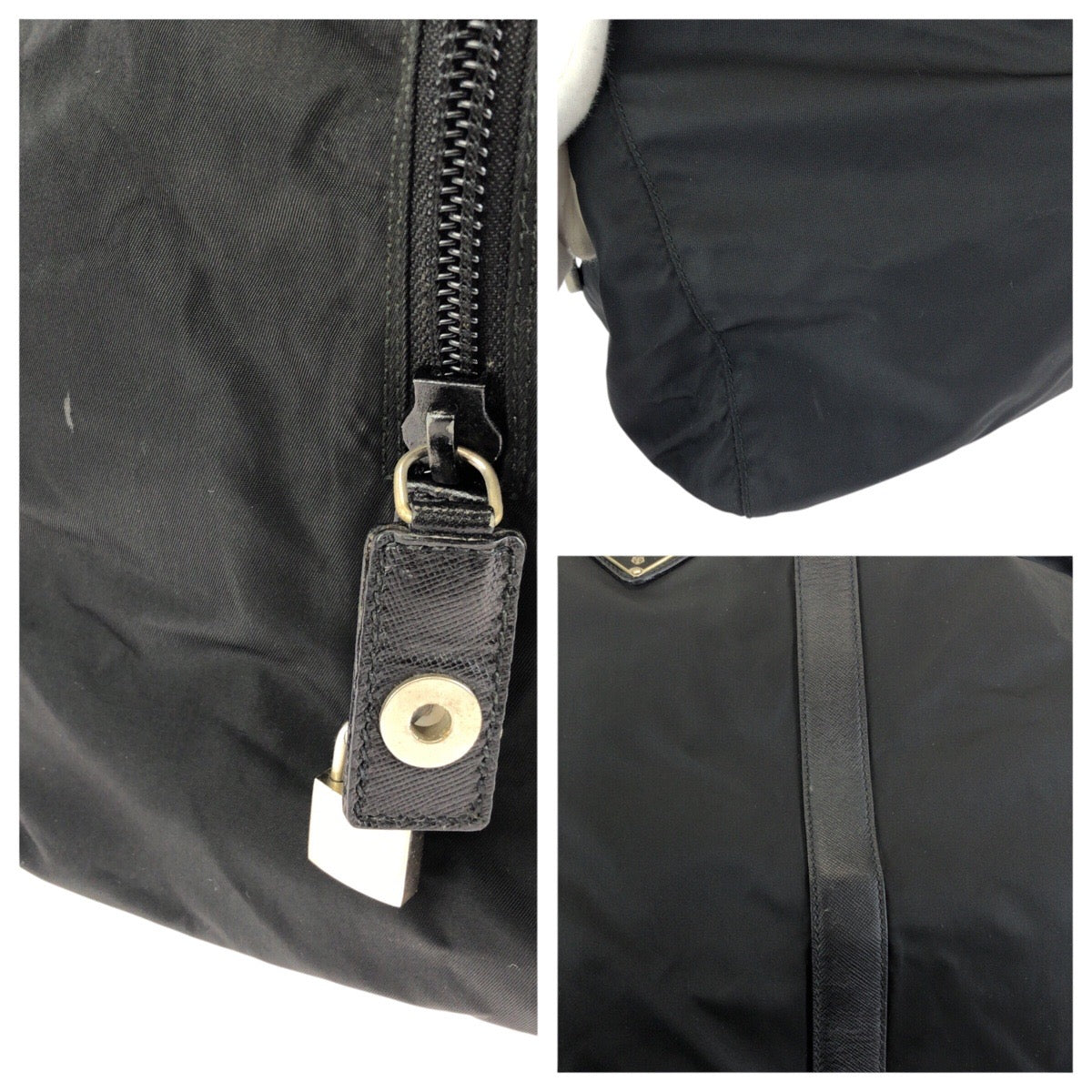 25197
PRADA プラダ テスート サフィアーノ 三角ロゴプレート ブラック 黒 シルバー金具 ナイロン / レザー ボストンバッグ トラベルバッグ 男女兼用 レディース ABP48