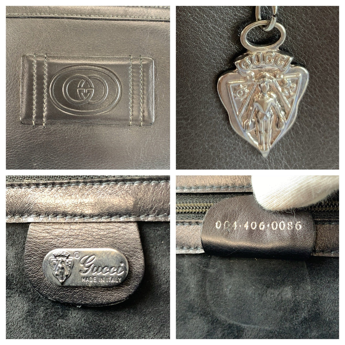 25199
GUCCI グッチ インターロッキング ブラック 黒 ガンメタ金具 レザー 004 406 0086 クラッチバッグ セカンドバッグ メンズ ABP20