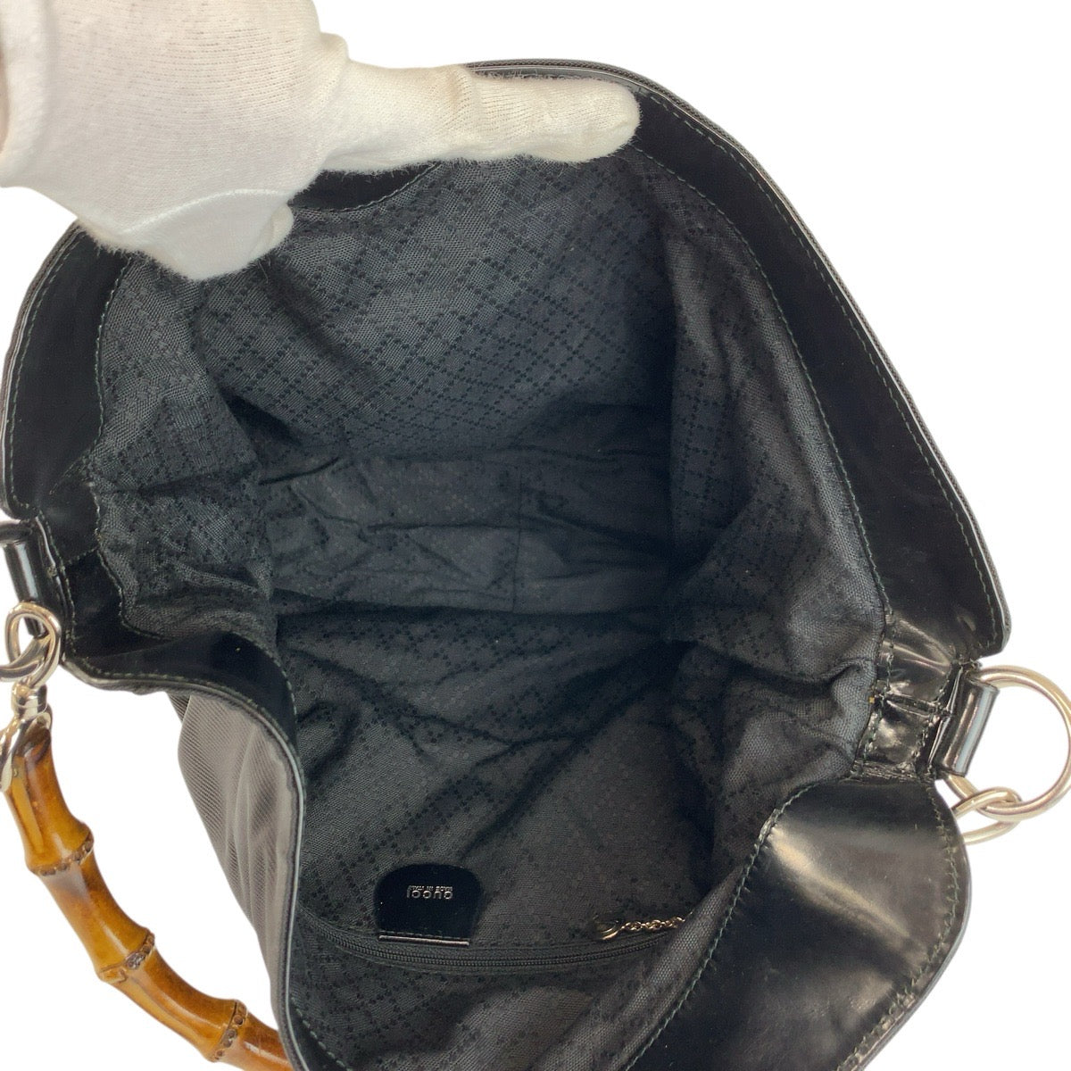 25202
GUCCI グッチ バンブー ブラック 黒 シルバー金具 ナイロン 001 2113 1577 ショルダーバッグ レディース AB20