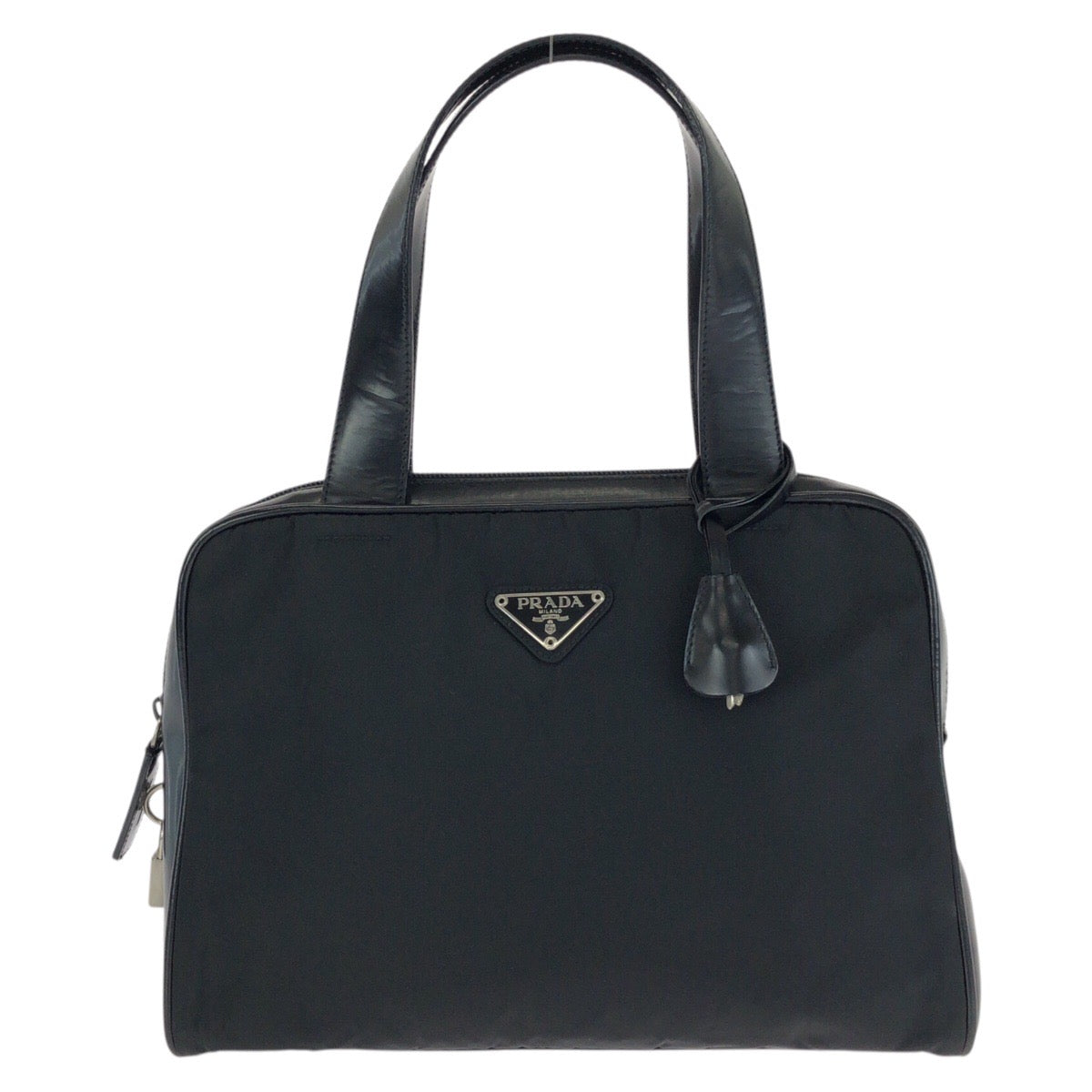 25203
PRADA プラダ テスート 三角ロゴプレート ブラック 黒 シルバー金具 ナイロン / レザー ハンドバッグ ミニボストンバッグ レディース ABP35
