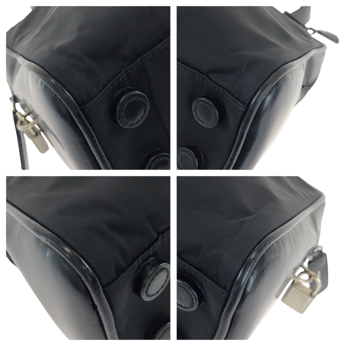 25203
PRADA プラダ テスート 三角ロゴプレート ブラック 黒 シルバー金具 ナイロン / レザー ハンドバッグ ミニボストンバッグ レディース ABP35