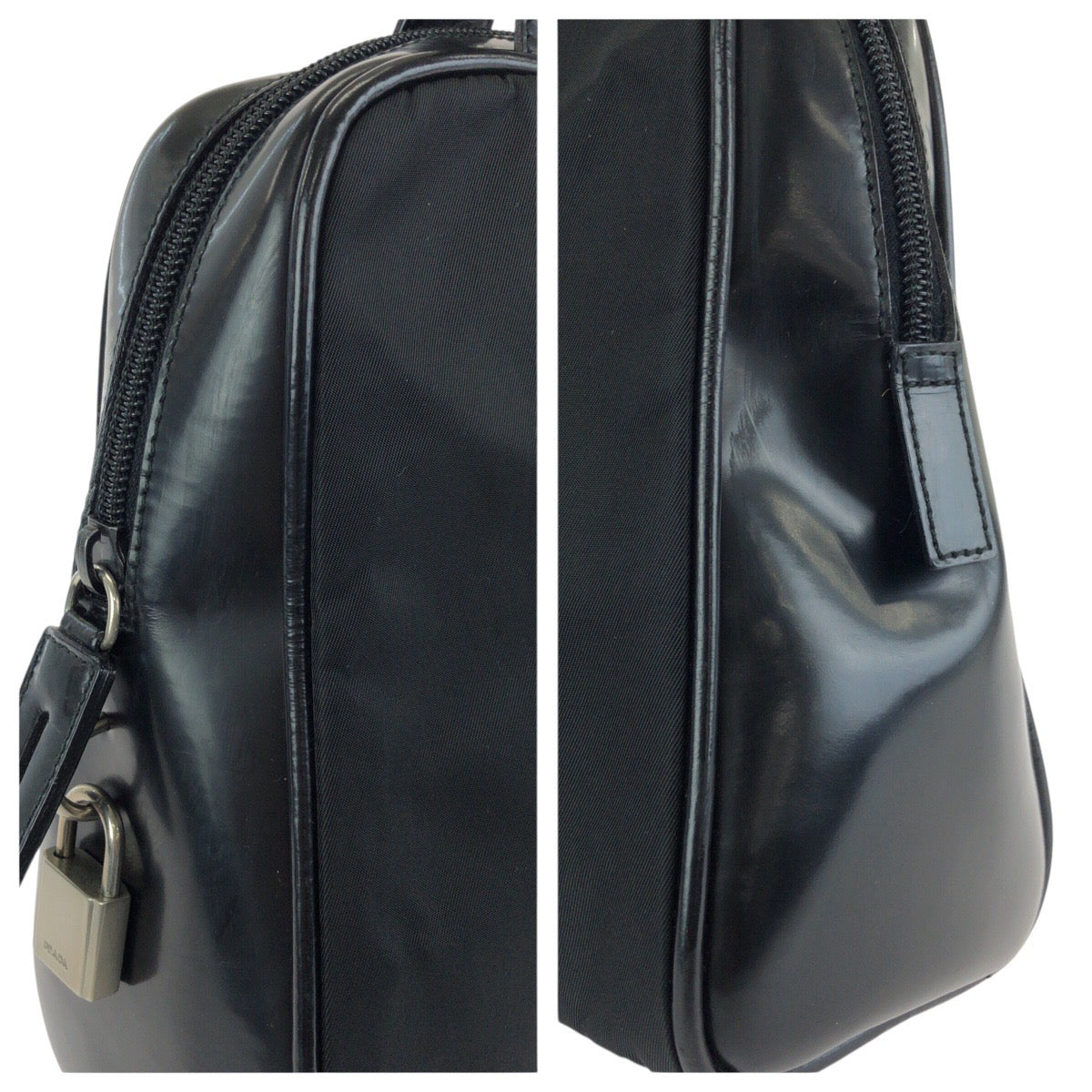 25203
PRADA プラダ テスート 三角ロゴプレート ブラック 黒 シルバー金具 ナイロン / レザー ハンドバッグ ミニボストンバッグ レディース ABP35