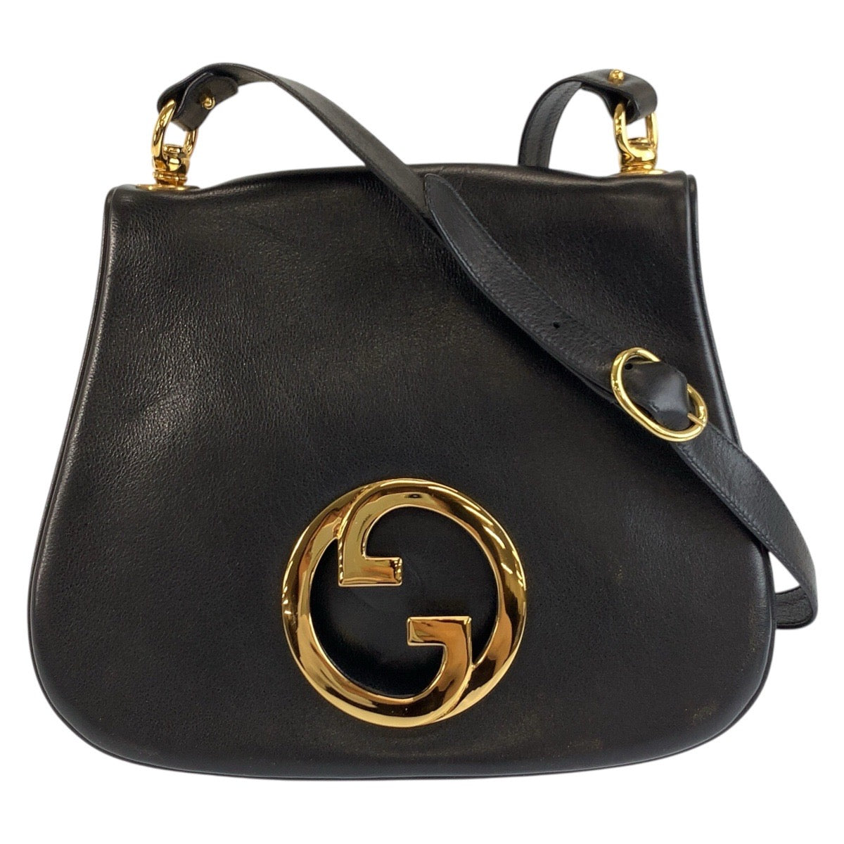 25208
GUCCI グッチ ヴィンテージ インターロッキング ブラック 黒 ゴールド金具 レザー ショルダーバッグ レディース A70