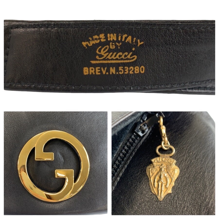 25208
GUCCI グッチ ヴィンテージ インターロッキング ブラック 黒 ゴールド金具 レザー ショルダーバッグ レディース A70