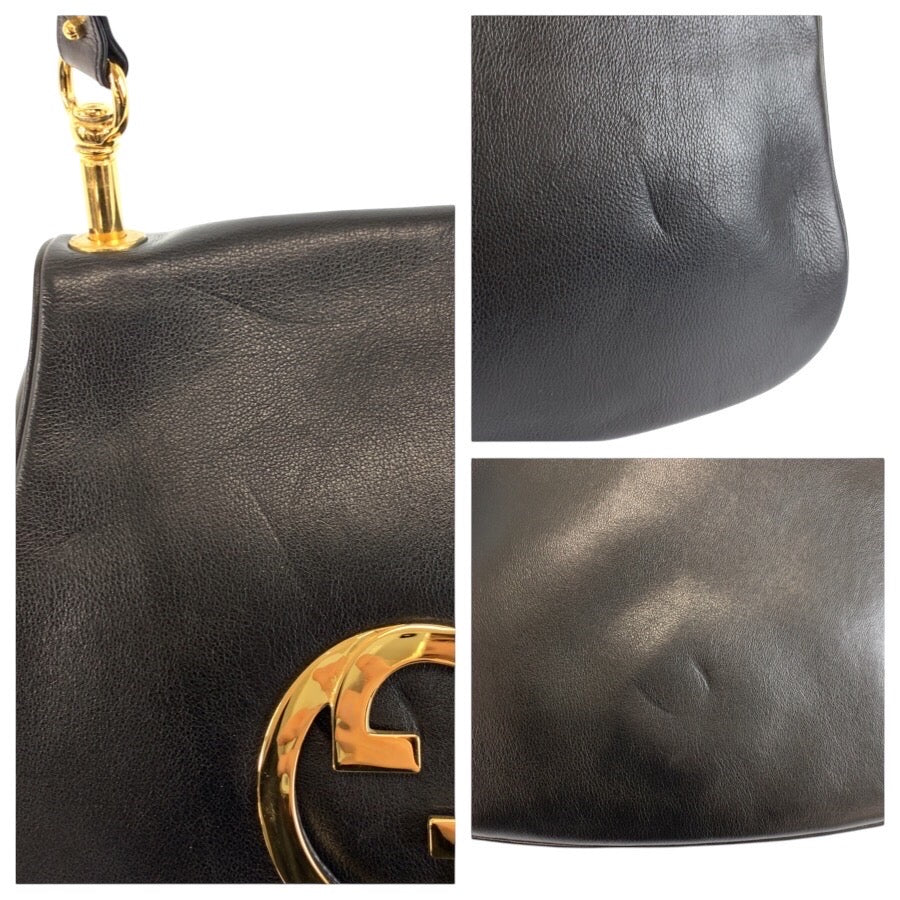 25208
GUCCI グッチ ヴィンテージ インターロッキング ブラック 黒 ゴールド金具 レザー ショルダーバッグ レディース A70