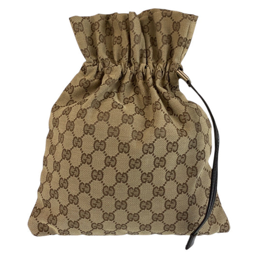 25211
GUCCI グッチ ベージュ ブラウン GGキャンバス 014 1137 巾着ポーチ レディース AB20