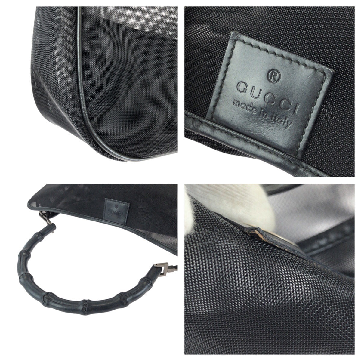 25221
GUCCI グッチ バンブー ブラック 黒 ガンメタ金具 ナイロン / レザー 001 5577 トートバッグ ショルダーバッグ レディース A35