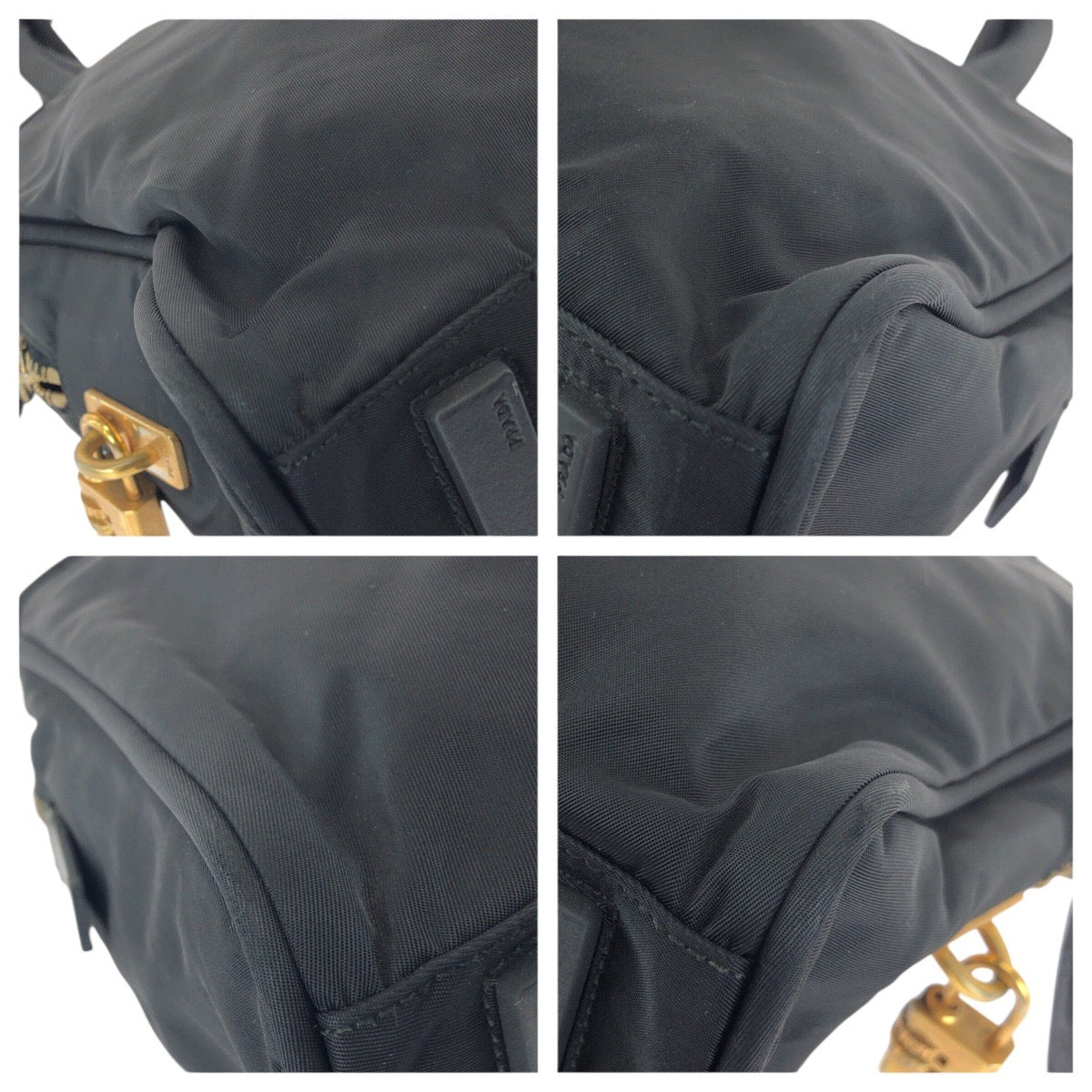25223
PRADA プラダ テスート 三角ロゴプレート ブラック 黒 ゴールド金具 ナイロン / レザー トートバッグ ハンドバッグ レディース AB28