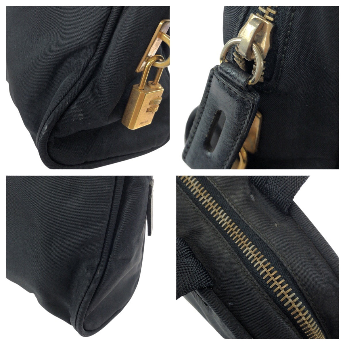 25223
PRADA プラダ テスート 三角ロゴプレート ブラック 黒 ゴールド金具 ナイロン / レザー トートバッグ ハンドバッグ レディース AB28