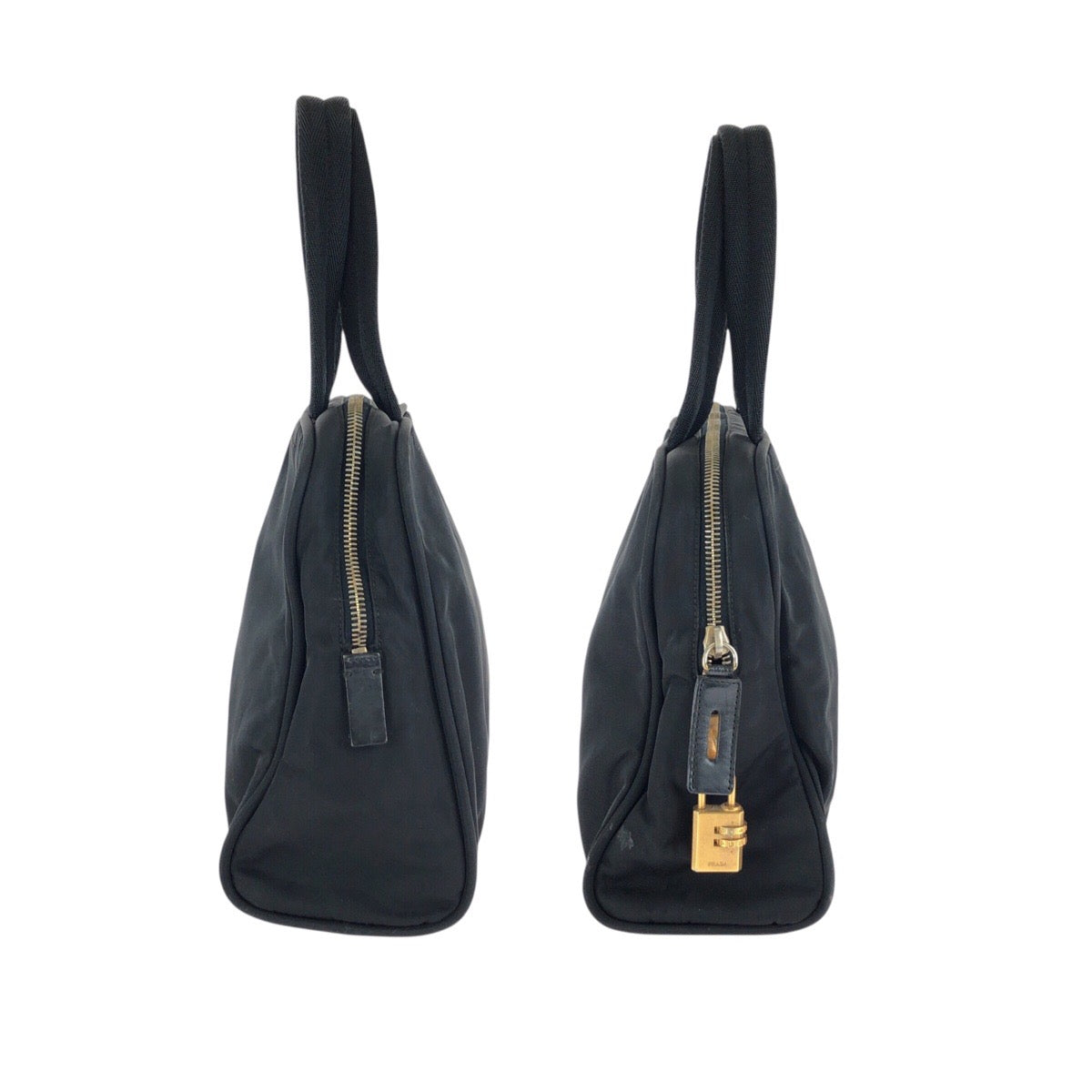 25223
PRADA プラダ テスート 三角ロゴプレート ブラック 黒 ゴールド金具 ナイロン / レザー トートバッグ ハンドバッグ レディース AB28