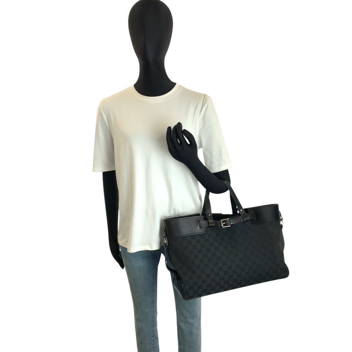 25225
GUCCI グッチ ブラック 黒 GGキャンバス / レザー 106251 トートバッグ ハンドバッグ レディース AB36
