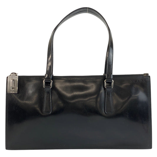 25228
PRADA プラダ ブラック 黒 シルバー金具 エナメル ハンドバッグ トートバッグ レディース AB35