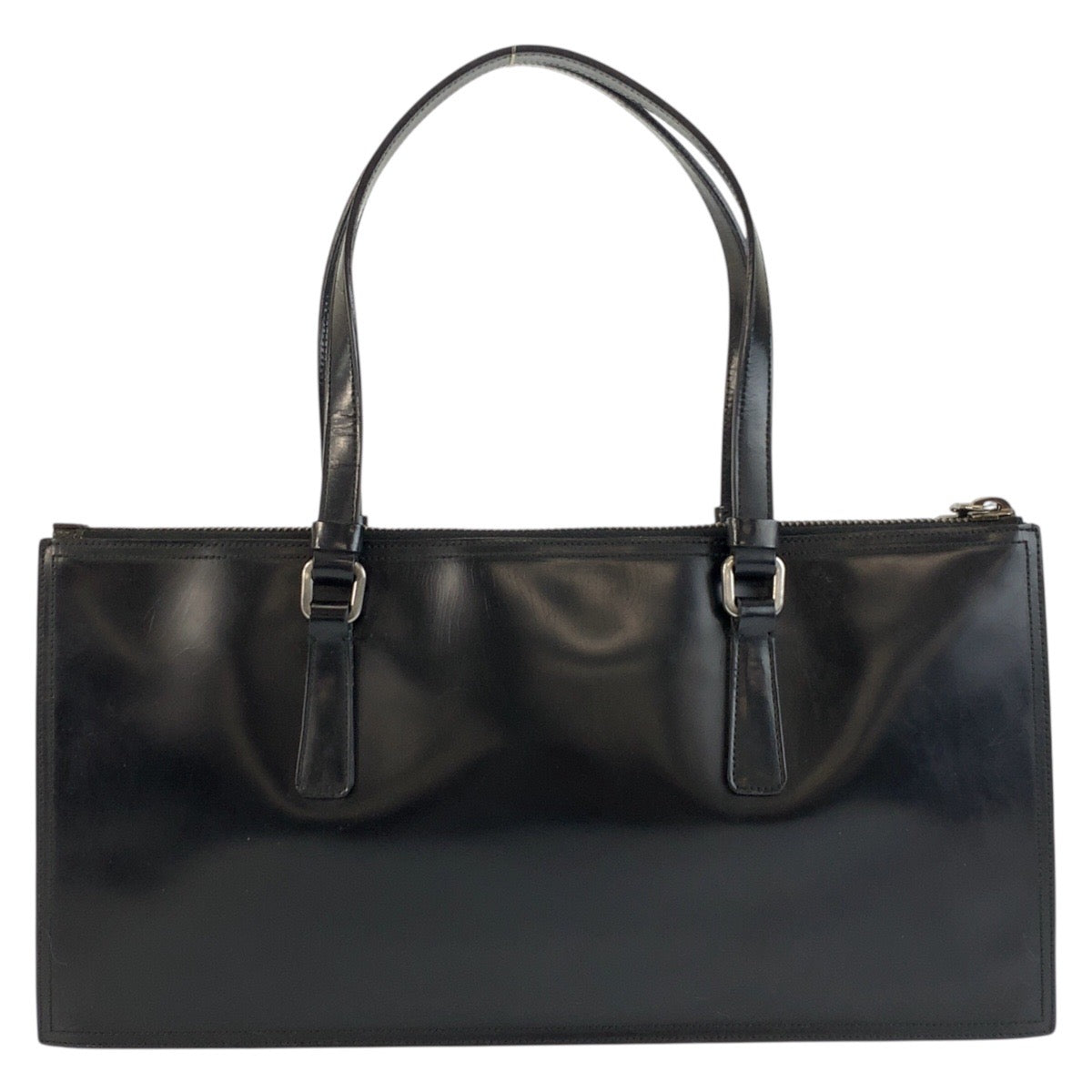 25228
PRADA プラダ ブラック 黒 シルバー金具 エナメル ハンドバッグ トートバッグ レディース AB35