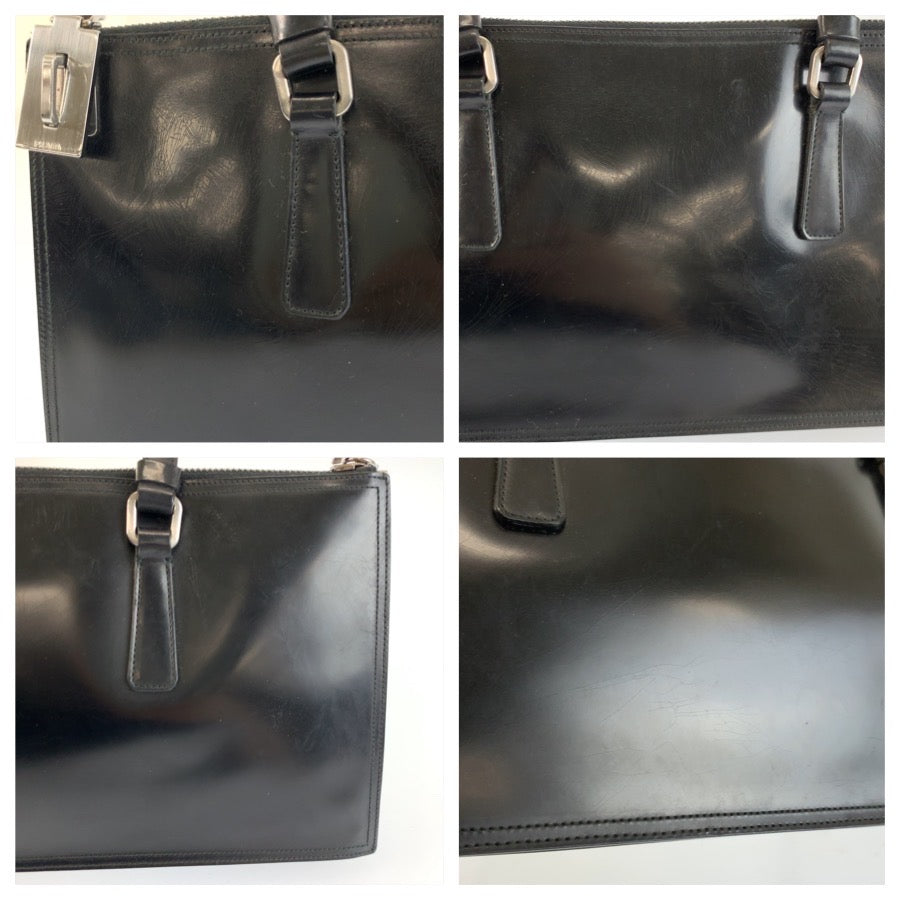 25228
PRADA プラダ ブラック 黒 シルバー金具 エナメル ハンドバッグ トートバッグ レディース AB35
