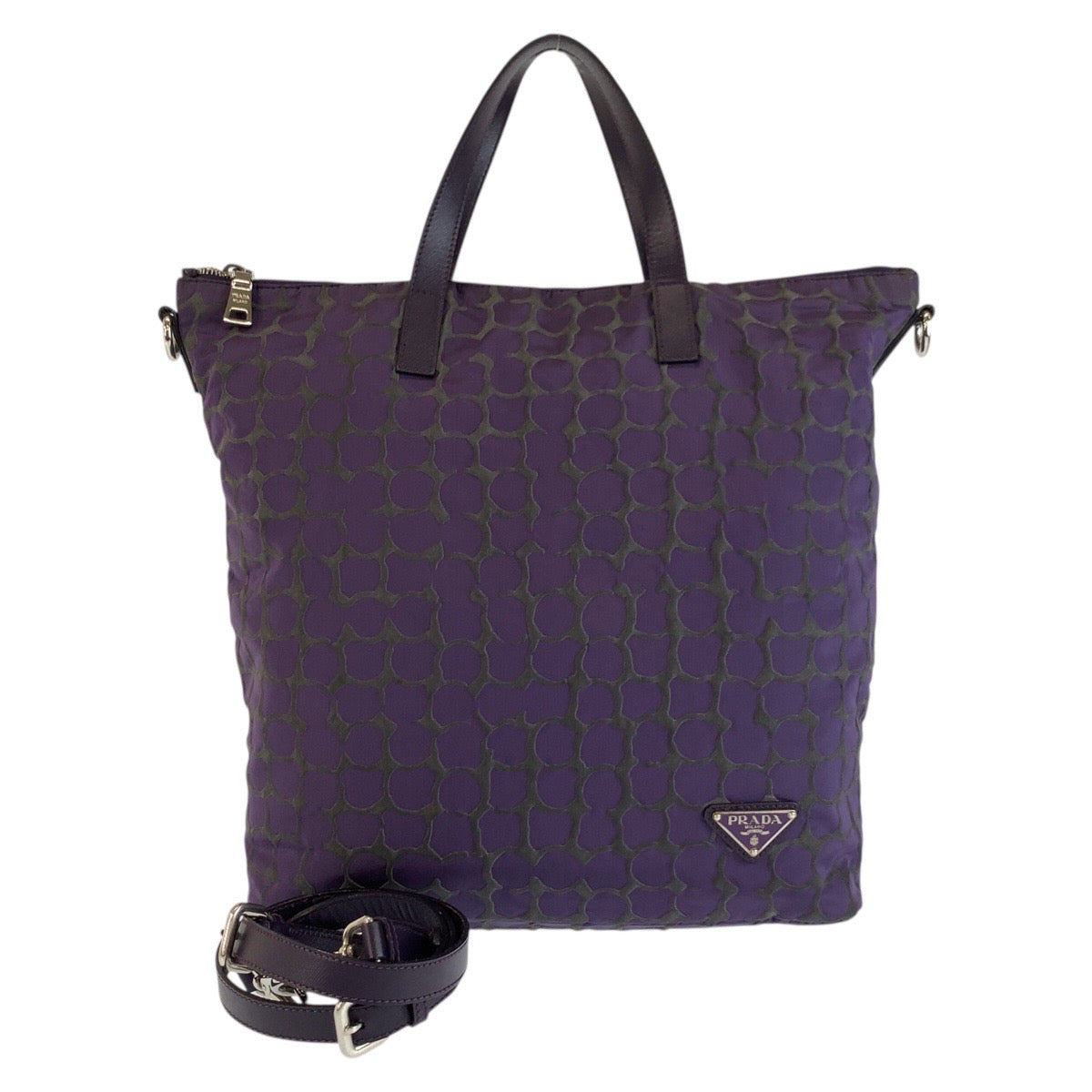 25229
PRADA プラダ 三角ロゴプレート パープル シルバー金具 ナイロン / レザー トートバッグ ショルダーバッグ レディース AB35