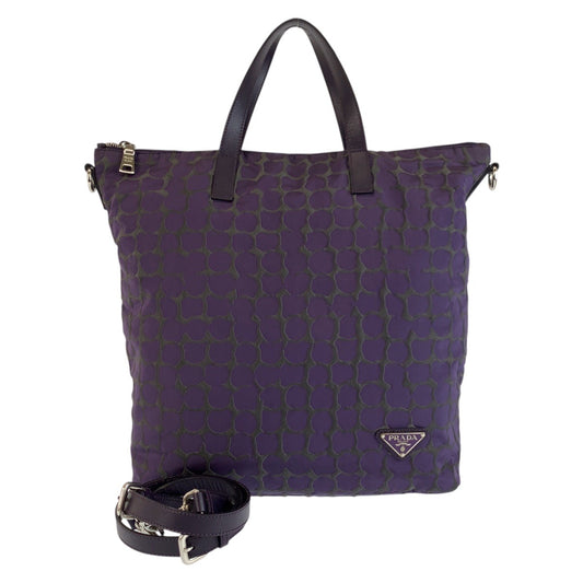 25229
PRADA プラダ 三角ロゴプレート パープル シルバー金具 ナイロン / レザー トートバッグ ショルダーバッグ レディース AB35