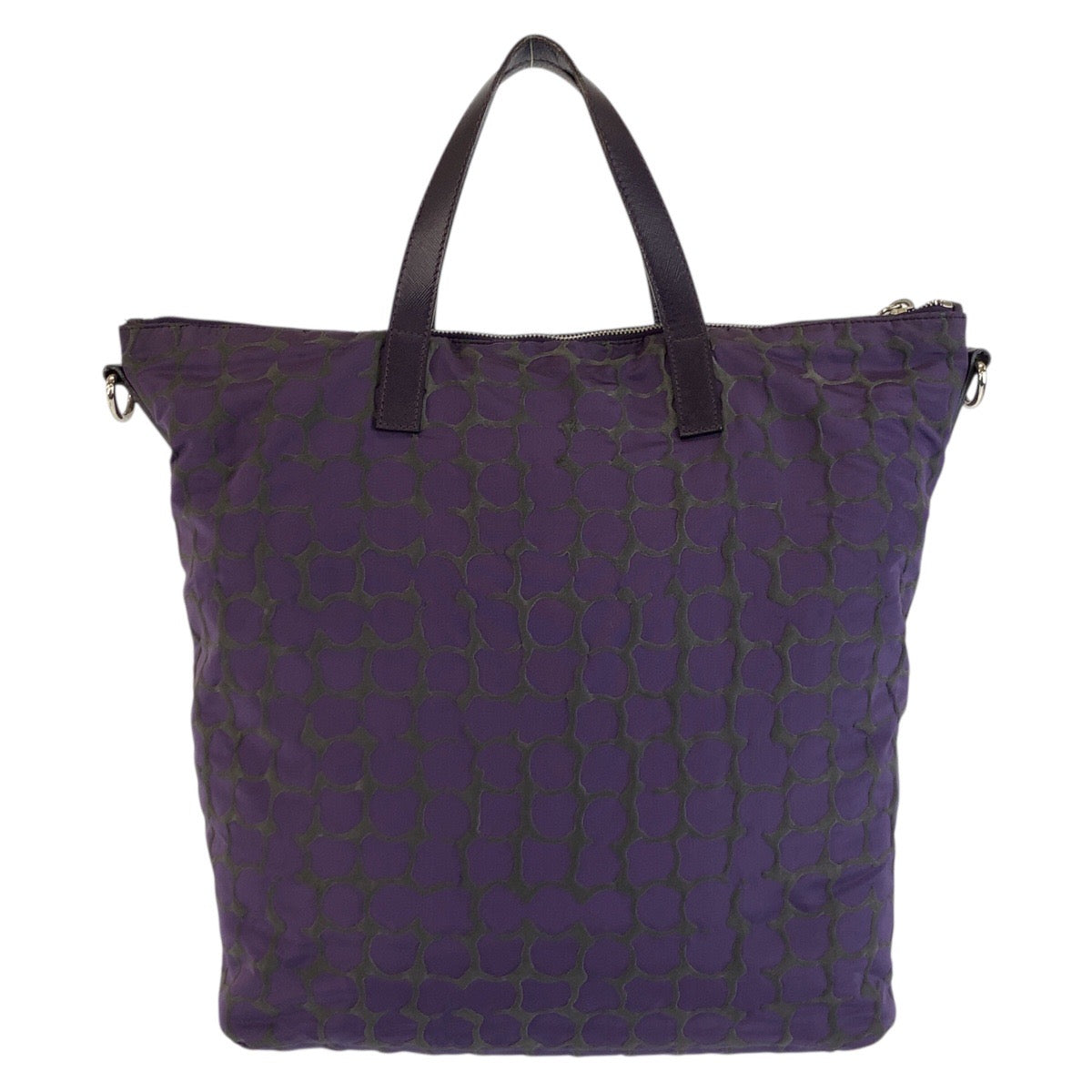 25229
PRADA プラダ 三角ロゴプレート パープル シルバー金具 ナイロン / レザー トートバッグ ショルダーバッグ レディース AB35