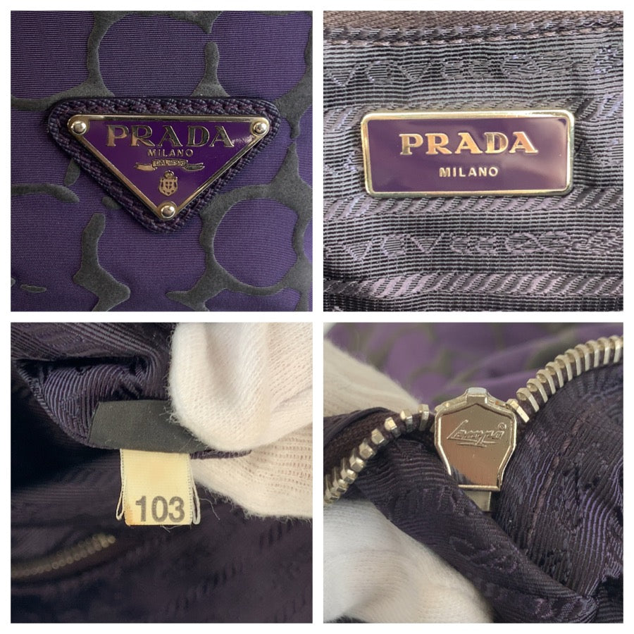 25229
PRADA プラダ 三角ロゴプレート パープル シルバー金具 ナイロン / レザー トートバッグ ショルダーバッグ レディース AB35
