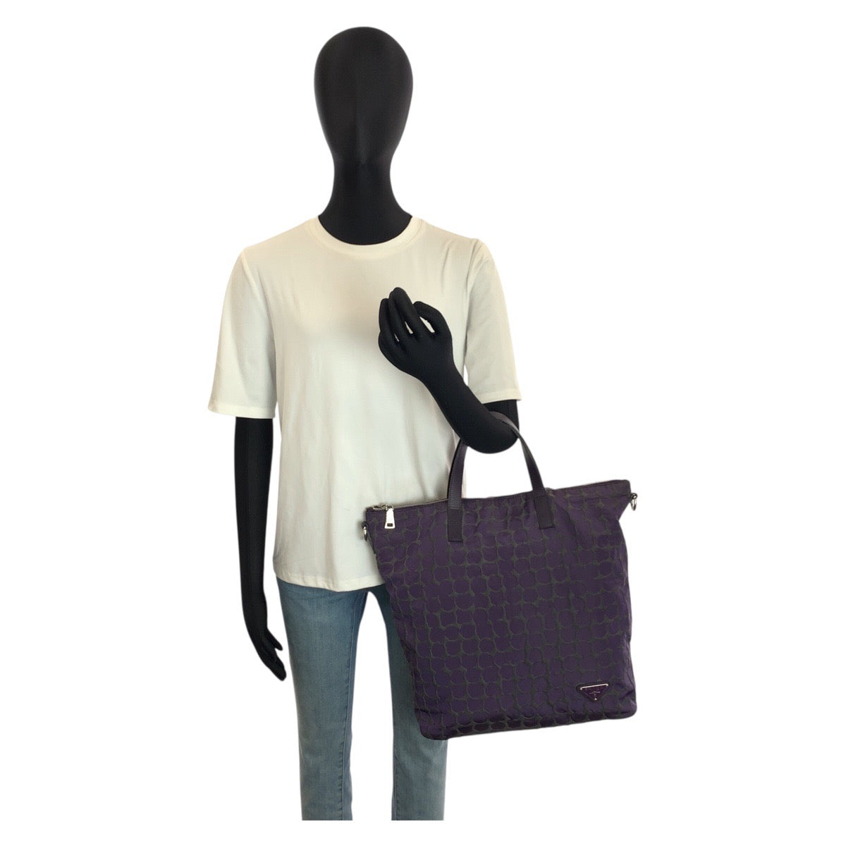 25229
PRADA プラダ 三角ロゴプレート パープル シルバー金具 ナイロン / レザー トートバッグ ショルダーバッグ レディース AB35