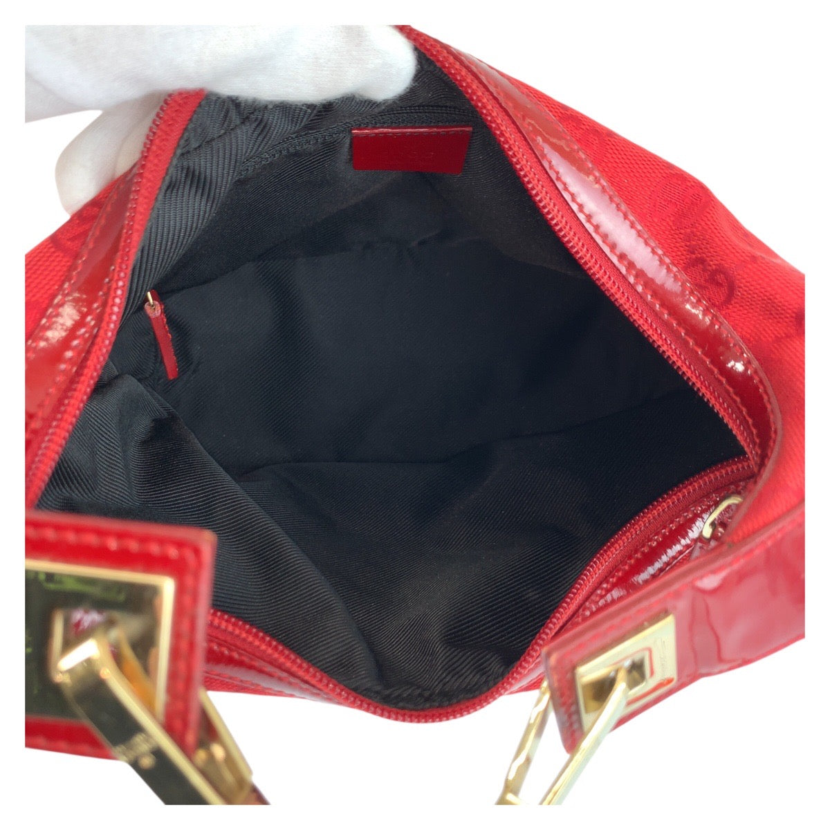 25231
GUCCI グッチ レッド ゴールド金具 GGキャンバス / エナメル 001 4204 ホーボー ショルダーバッグ レディース AB40