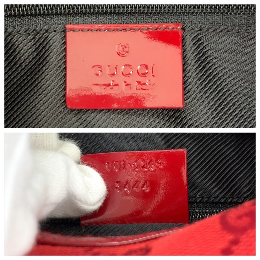 25231
GUCCI グッチ レッド ゴールド金具 GGキャンバス / エナメル 001 4204 ホーボー ショルダーバッグ レディース AB40