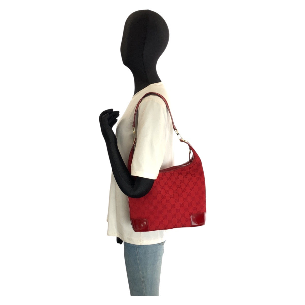 25231
GUCCI グッチ レッド ゴールド金具 GGキャンバス / エナメル 001 4204 ホーボー ショルダーバッグ レディース AB40