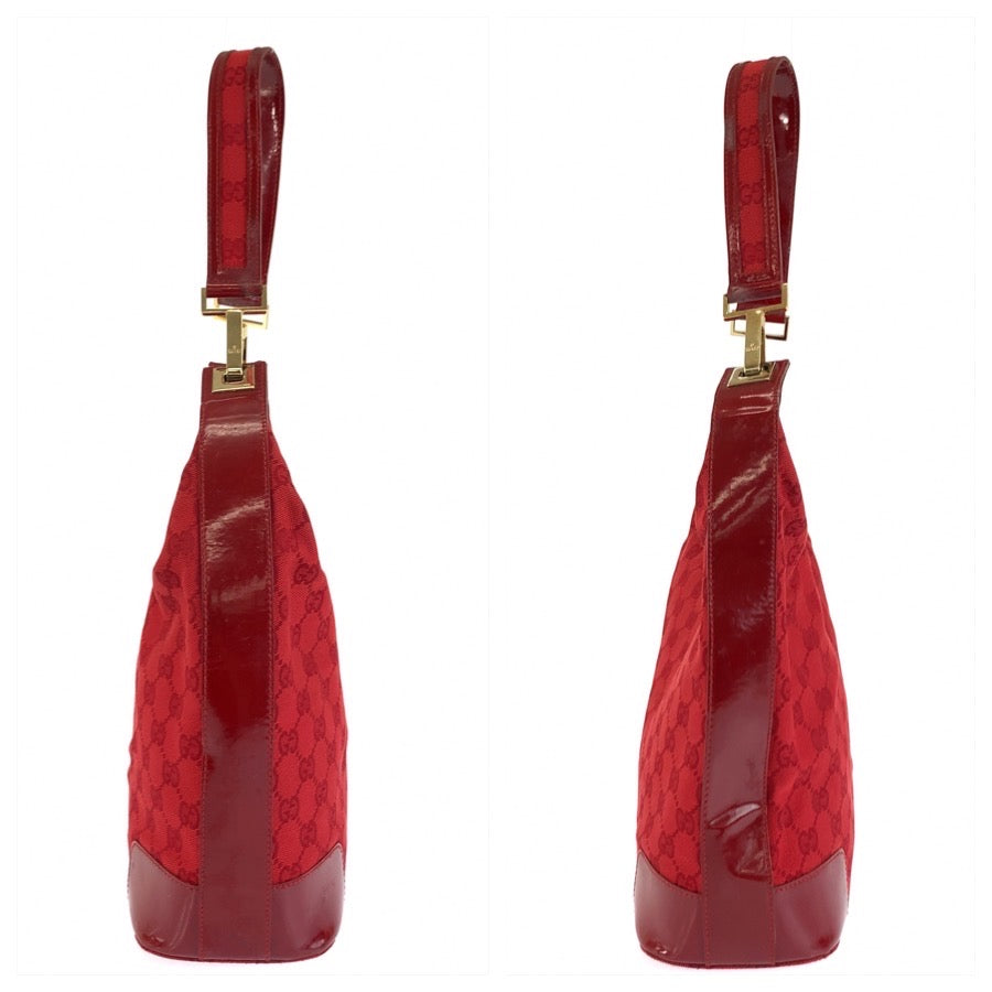 25231
GUCCI グッチ レッド ゴールド金具 GGキャンバス / エナメル 001 4204 ホーボー ショルダーバッグ レディース AB40