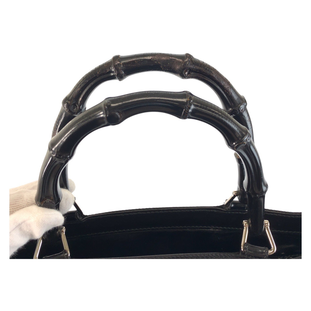 25232
GUCCI グッチ バンブー ブラック 黒 シルバー金具 ナイロン 002 1998 0353 トートバッグ ショルダーバッグ レディース ABP28