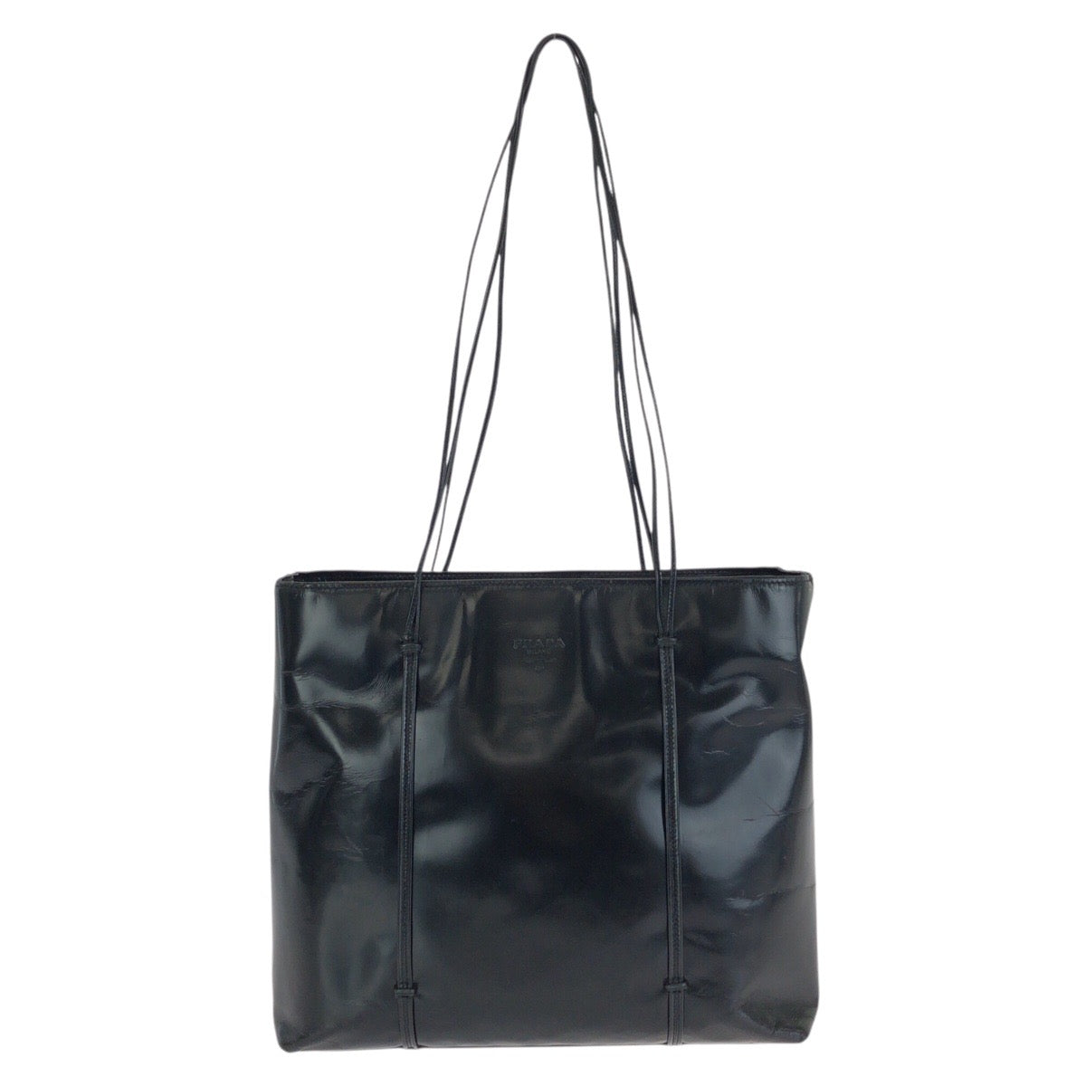 25235
PRADA プラダ ヴィンテージ ブラック 黒 シルバー金具 エナメル トートバッグ ショルダーバッグ レディース AB28