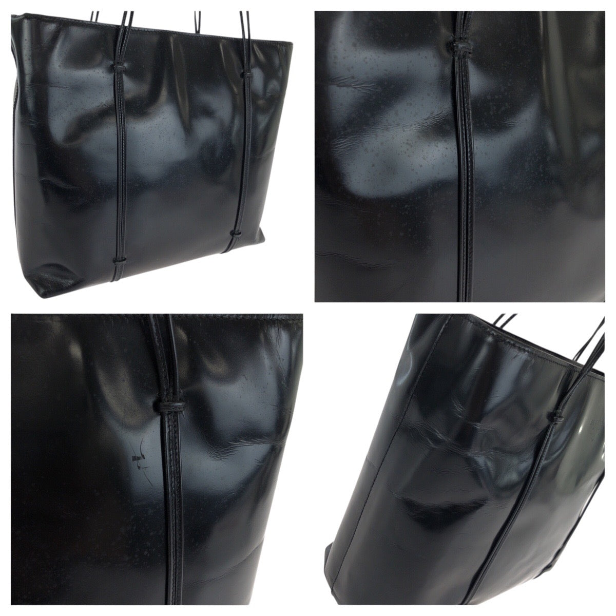 25235
PRADA プラダ ヴィンテージ ブラック 黒 シルバー金具 エナメル トートバッグ ショルダーバッグ レディース AB28