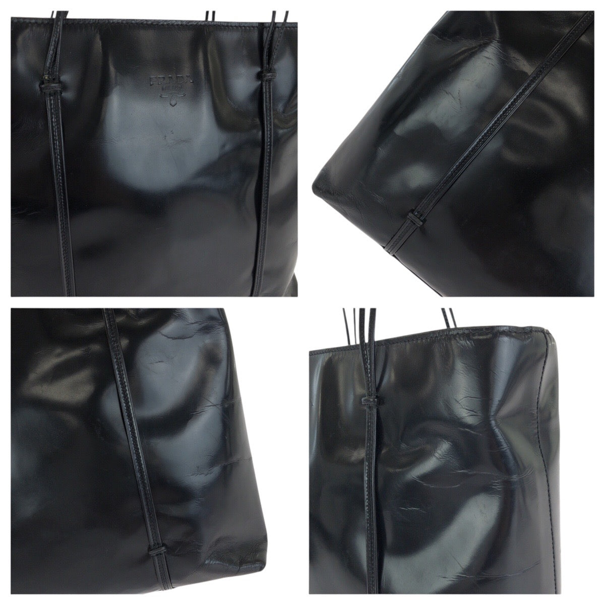 25235
PRADA プラダ ヴィンテージ ブラック 黒 シルバー金具 エナメル トートバッグ ショルダーバッグ レディース AB28