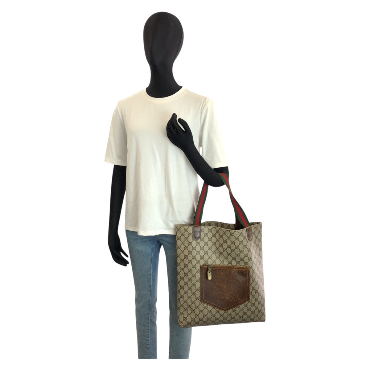 25236
GUCCI グッチ シェリーライン ベージュ ブラウン GGスプリームキャンバス トートバッグ ハンドバッグ レディース AB21