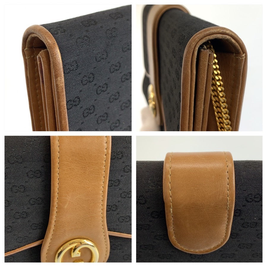 25241
GUCCI グッチ ヴィンテージ マイクロGG ブラック 黒 ブラウン ゴールド金具 GGキャンバス / レザー チェーンショルダーバッグ レディース AB40