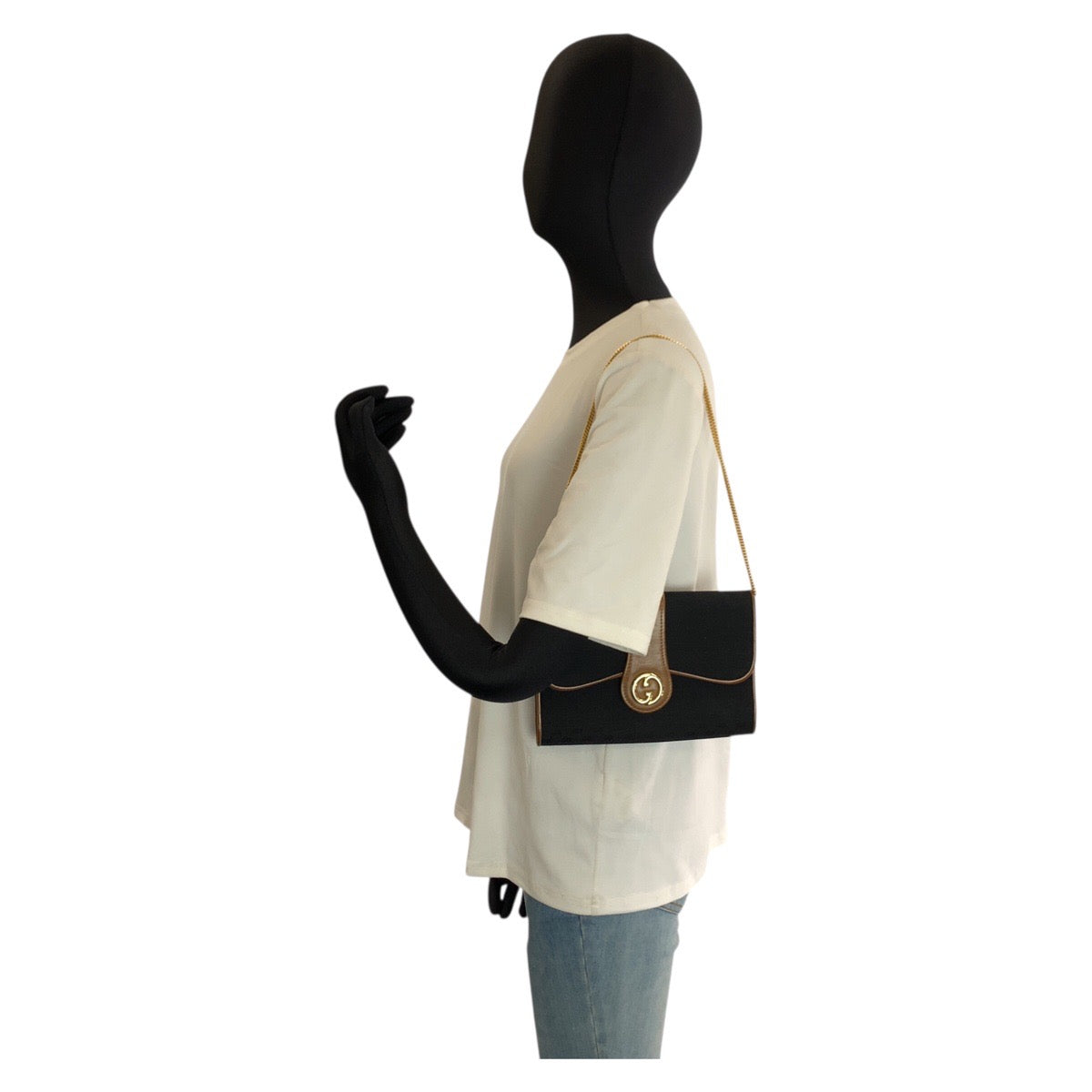 25241
GUCCI グッチ ヴィンテージ マイクロGG ブラック 黒 ブラウン ゴールド金具 GGキャンバス / レザー チェーンショルダーバッグ レディース AB40