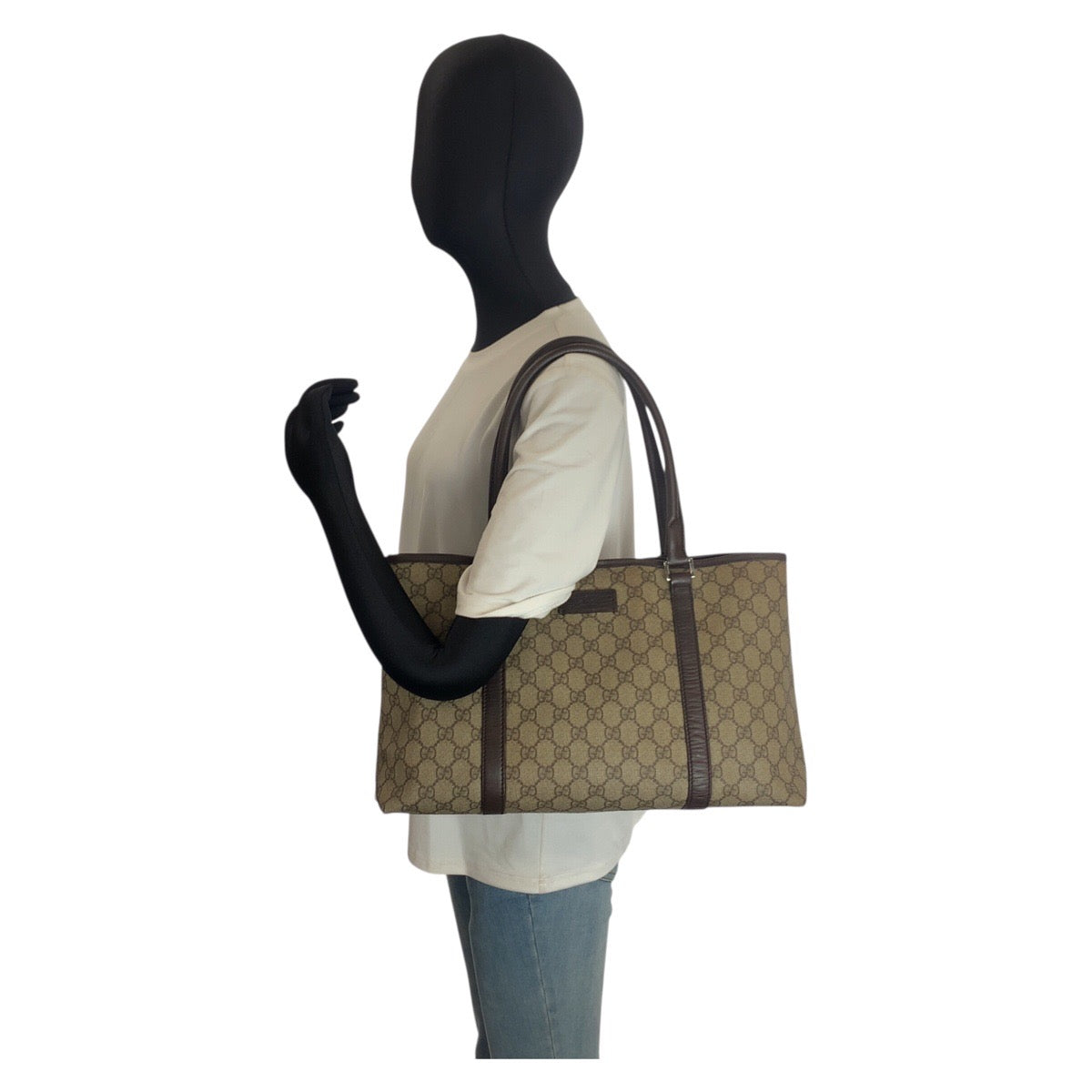 25243
GUCCI グッチ ベージュ ブラウン GGスプリームキャンバス / レザー 114595 トートバッグ ショルダーバッグ レディース AB28