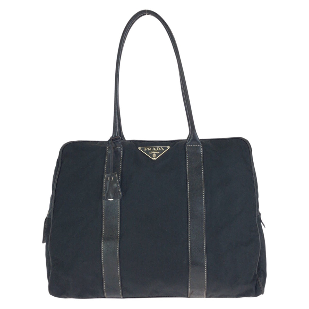 25244
PRADA プラダ テスート 三角ロゴプレート ブラック 黒 シルバー金具 ナイロン / レザー トートバッグ ショルダーバッグ レディース AB28