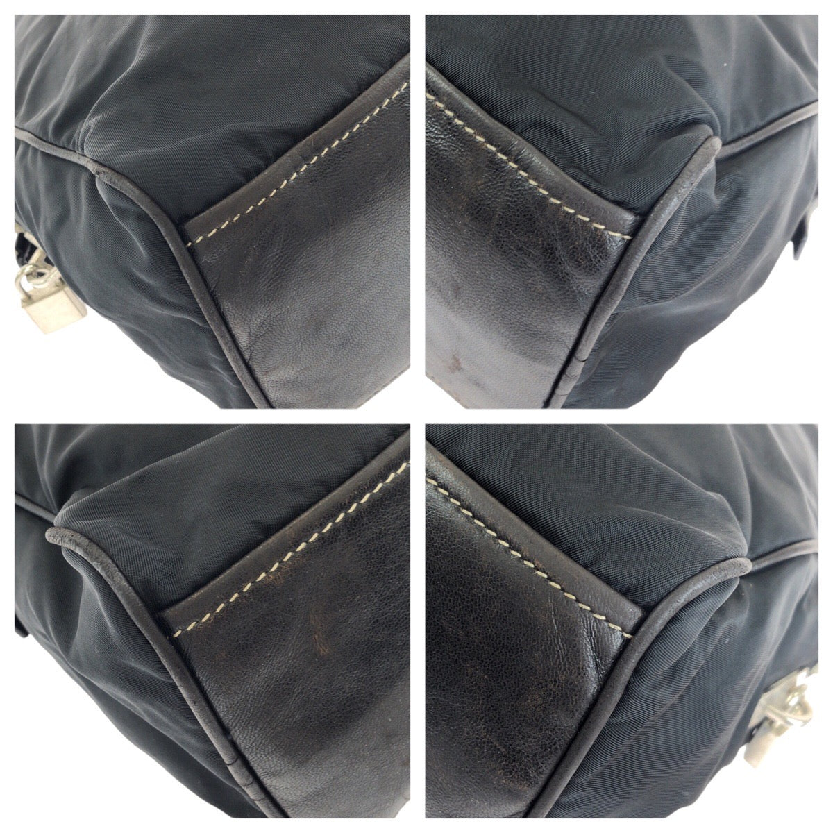 25244
PRADA プラダ テスート 三角ロゴプレート ブラック 黒 シルバー金具 ナイロン / レザー トートバッグ ショルダーバッグ レディース AB28
