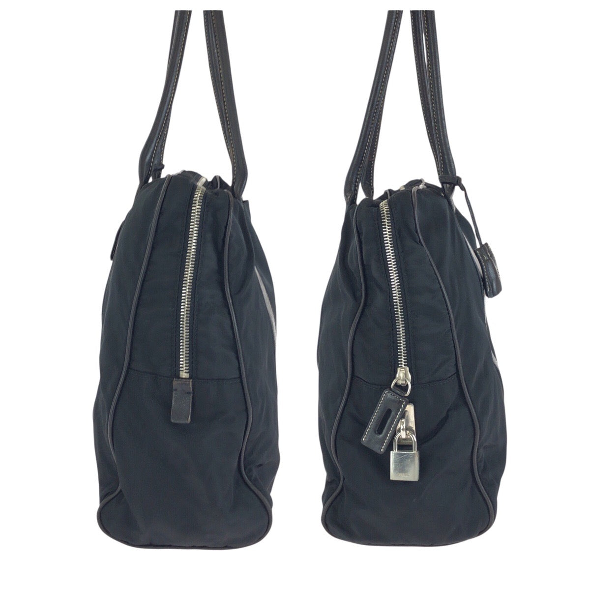 25244
PRADA プラダ テスート 三角ロゴプレート ブラック 黒 シルバー金具 ナイロン / レザー トートバッグ ショルダーバッグ レディース AB28