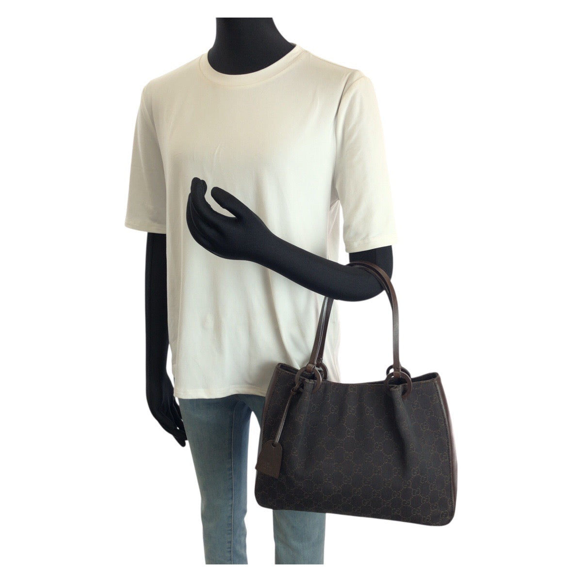 25246
GUCCI グッチ ダークブラウン シルバー金具 GGキャンバス / レザー 101919 トートバッグ ショルダーバッグ レディース ABP35