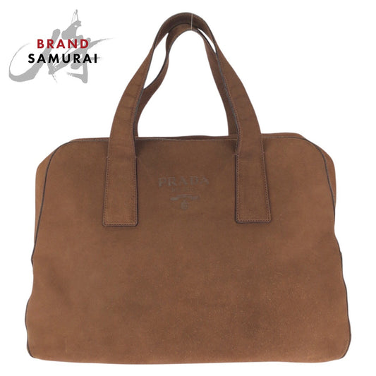25247
PRADA プラダ ブラウン ゴールド金具 スウェード ハンドバッグ ボストンバッグ レディース ABP40
