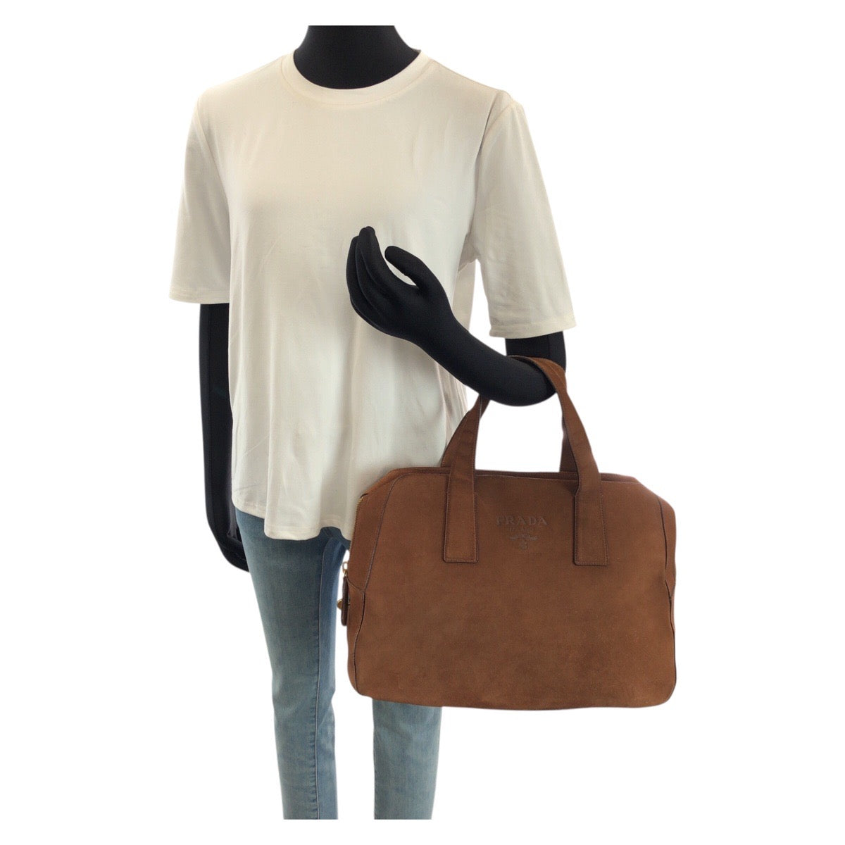25247
PRADA プラダ ブラウン ゴールド金具 スウェード ハンドバッグ ボストンバッグ レディース ABP40