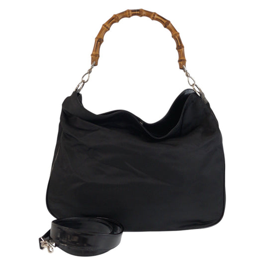 25248
GUCCI グッチ バンブー ブラック 黒 シルバー金具 ナイロン 001 2852 1577 5 ハンドバッグ ショルダーバッグ 2way レディース AB28
