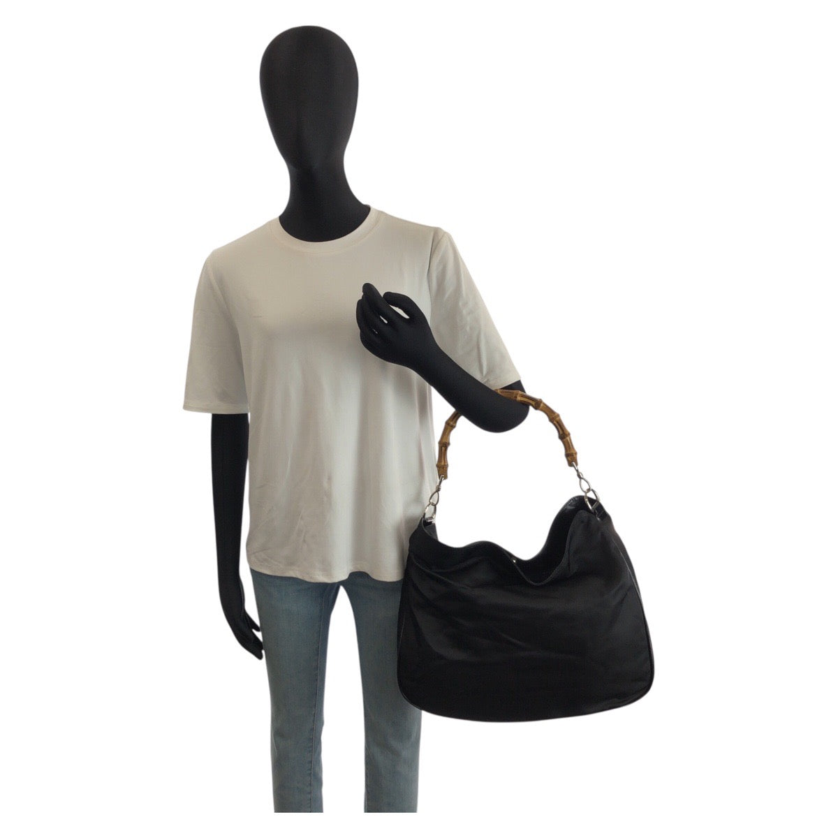 25248
GUCCI グッチ バンブー ブラック 黒 シルバー金具 ナイロン 001 2852 1577 5 ハンドバッグ ショルダーバッグ 2way レディース AB28