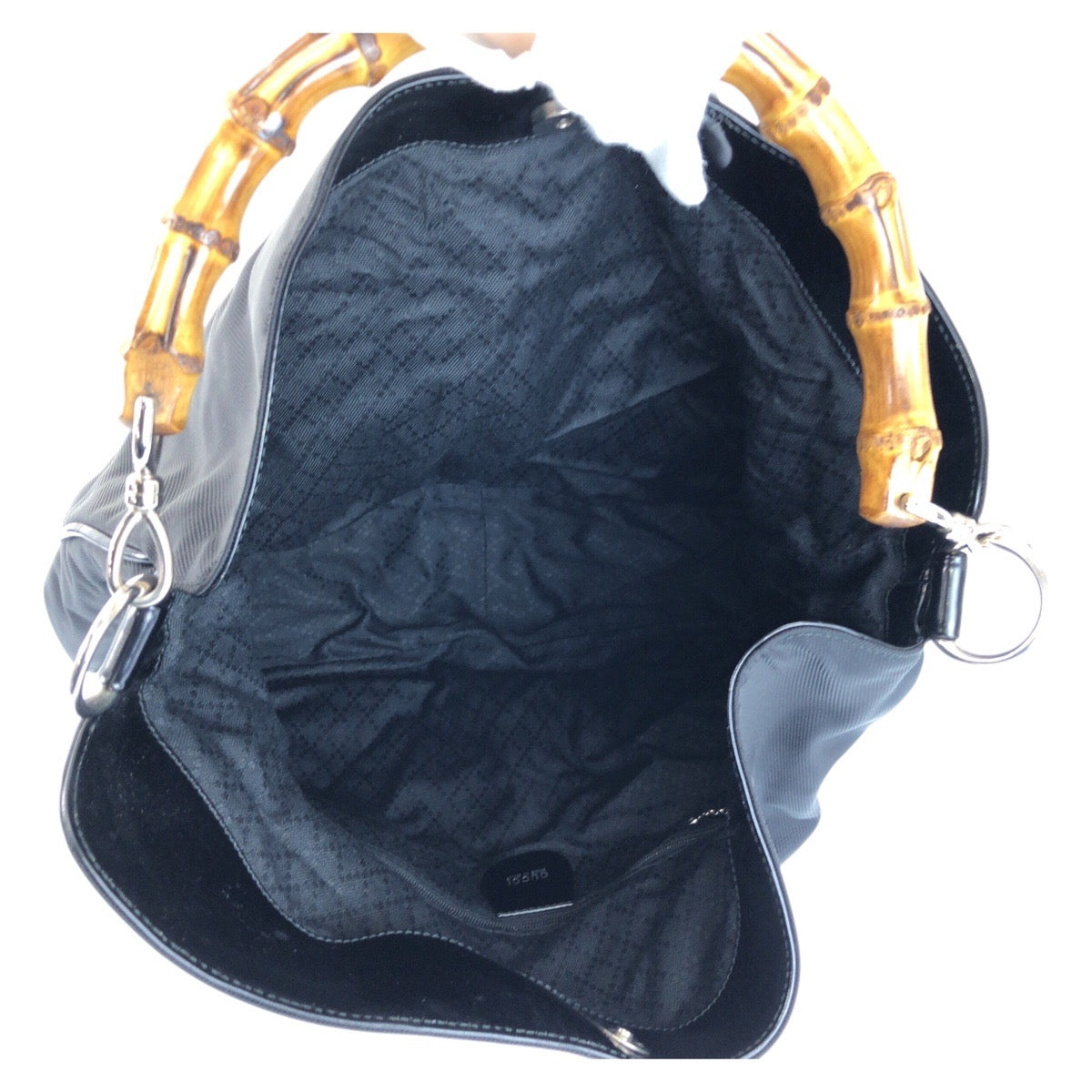 25248
GUCCI グッチ バンブー ブラック 黒 シルバー金具 ナイロン 001 2852 1577 5 ハンドバッグ ショルダーバッグ 2way レディース AB28