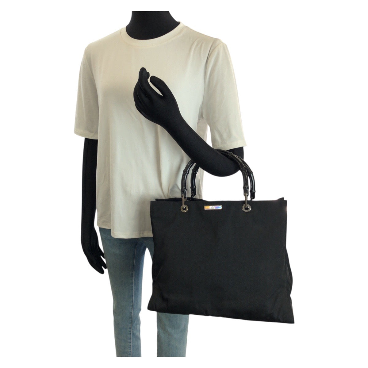 25249
GUCCI グッチ バンブー ブラック 黒 シルバー金具 ナイロン 002 1010 トートバッグ ハンドバッグ レディース AB28