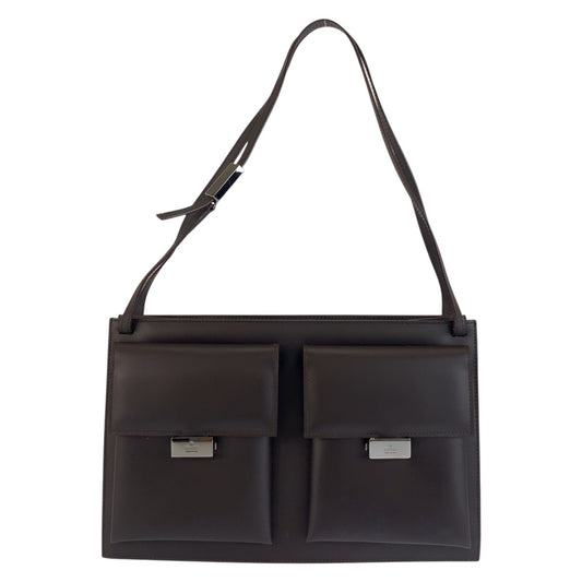 25250
GUCCI グッチ ダブルポケット ブラウン レザー 001 3175 ショルダーバッグ レディース AB30
